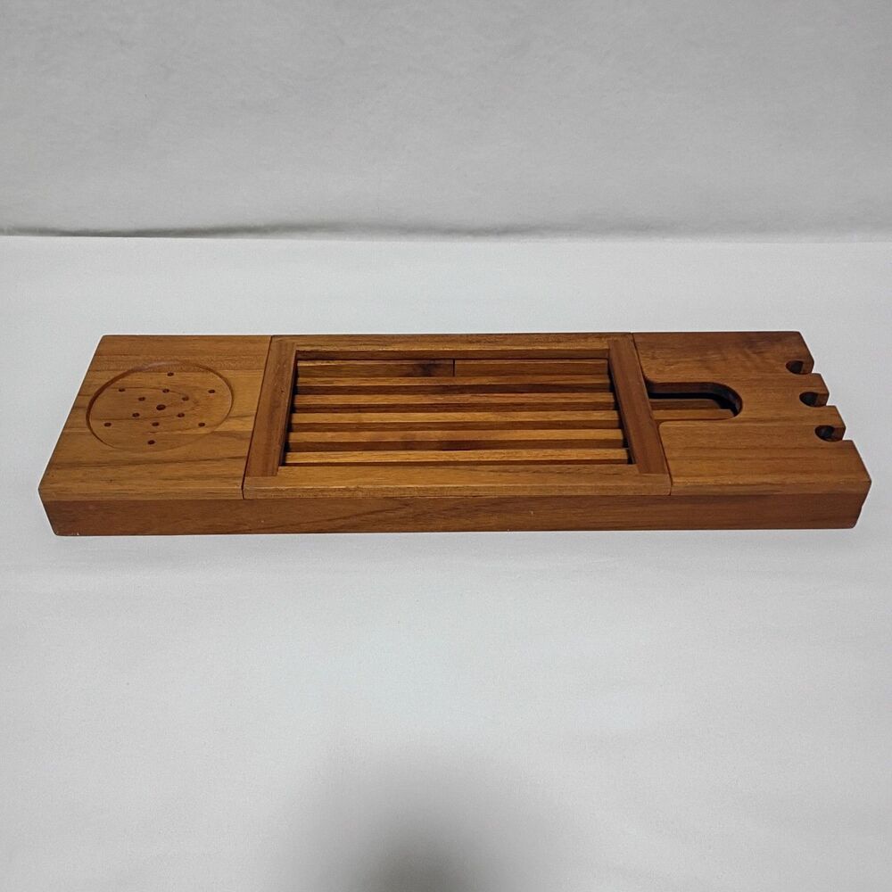 Teak Bathtub Caddy Tray Adjustable iPad Book & Wine Holder Spa Bath 20-33.5”